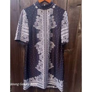 RACHEL‎ Rachel Roy Silky Black &White Collard Dress L